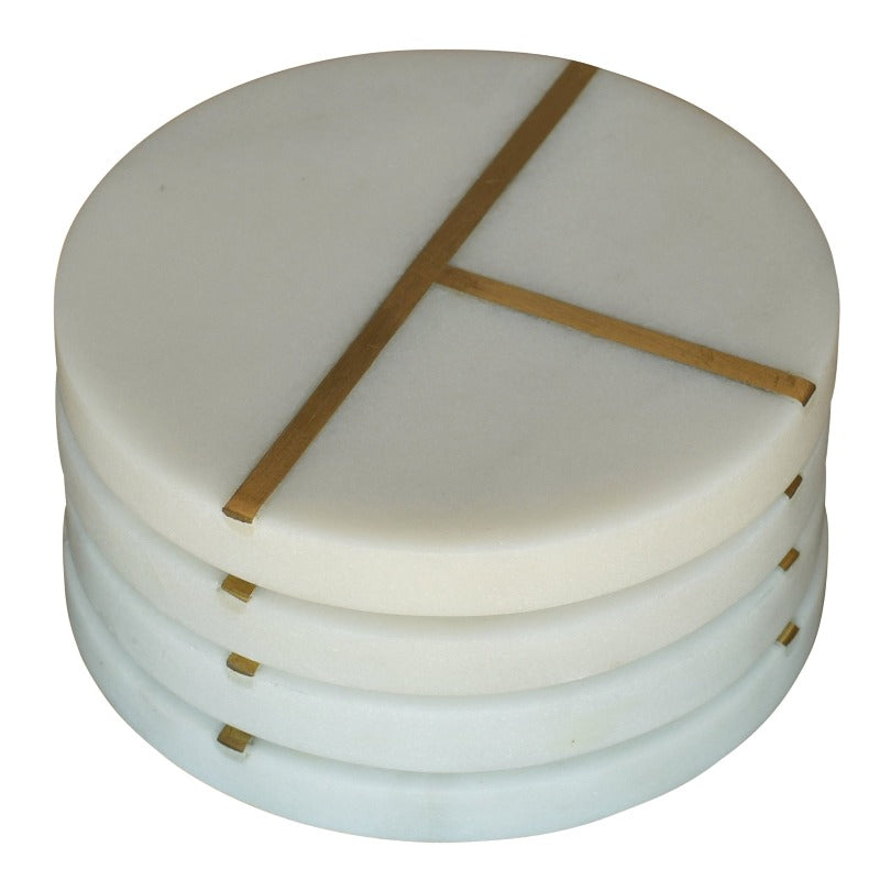 Set of 4 Contemporary Marble Coasters With Brass Detailing Coffee
