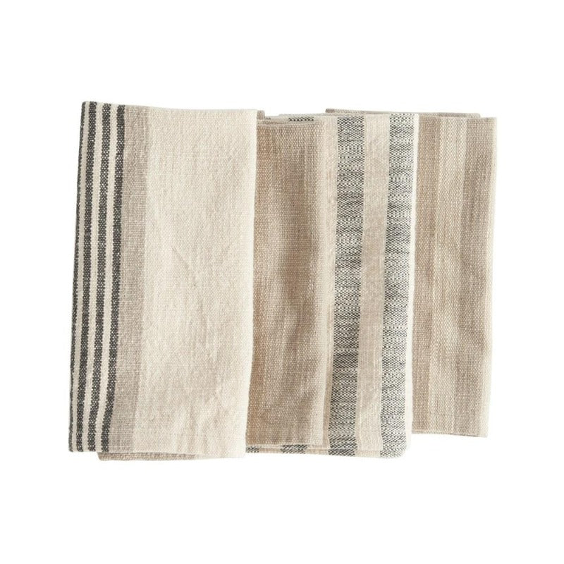 Martha Stewart Daisy Stripe Napkin Set 4-Pack, Beige/Brown, 19x19