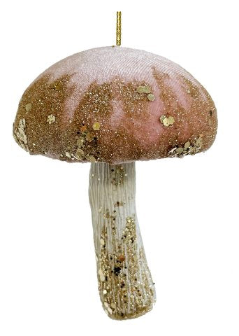 Velvet Glitter Mushroom Ornament-Pink