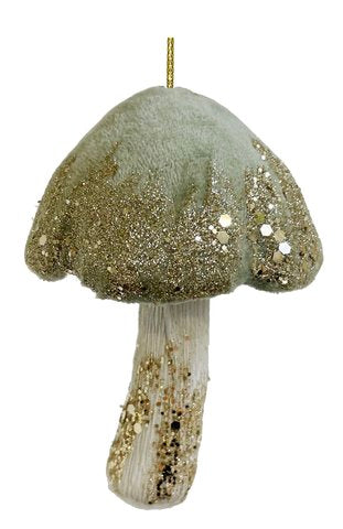 Velvet Glitter Mushroom Ornament-Green