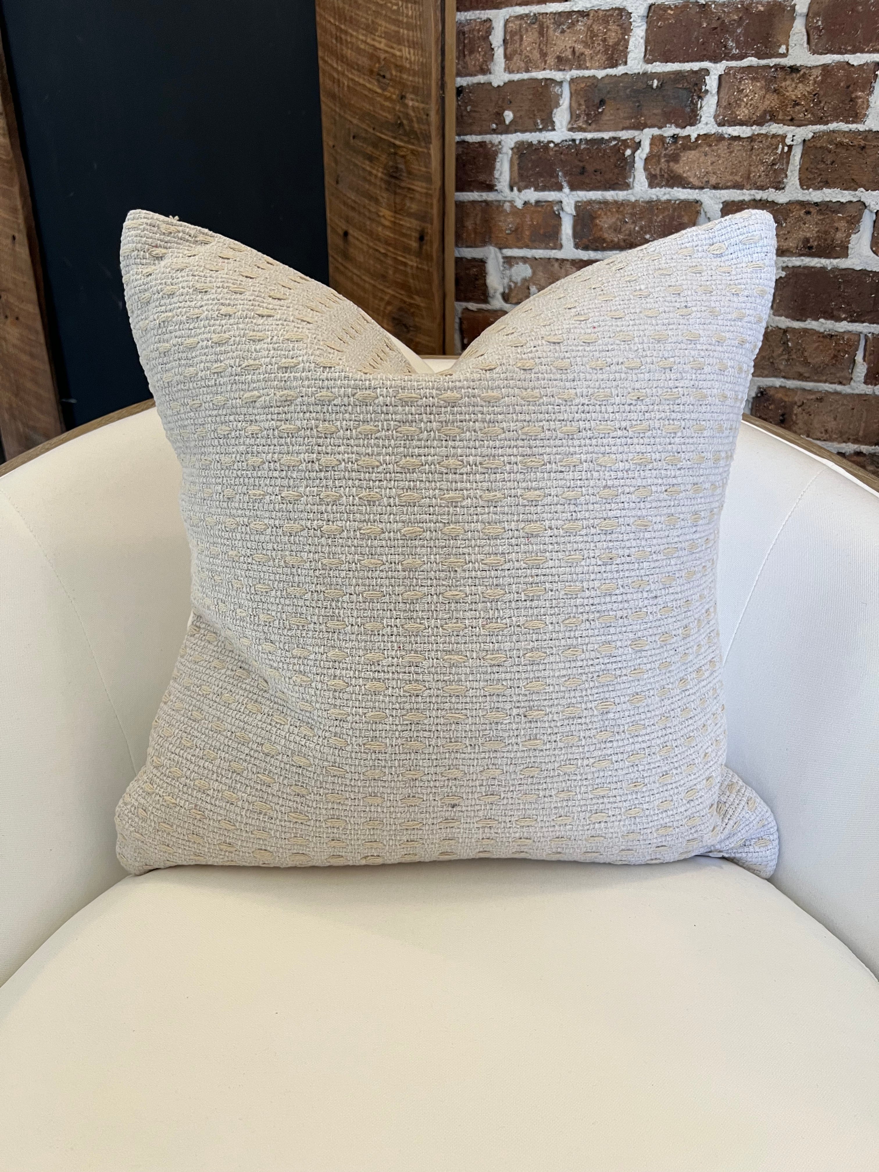 20x20 Light Grey & Natural Dash Woven Pillow w/ Solid Back