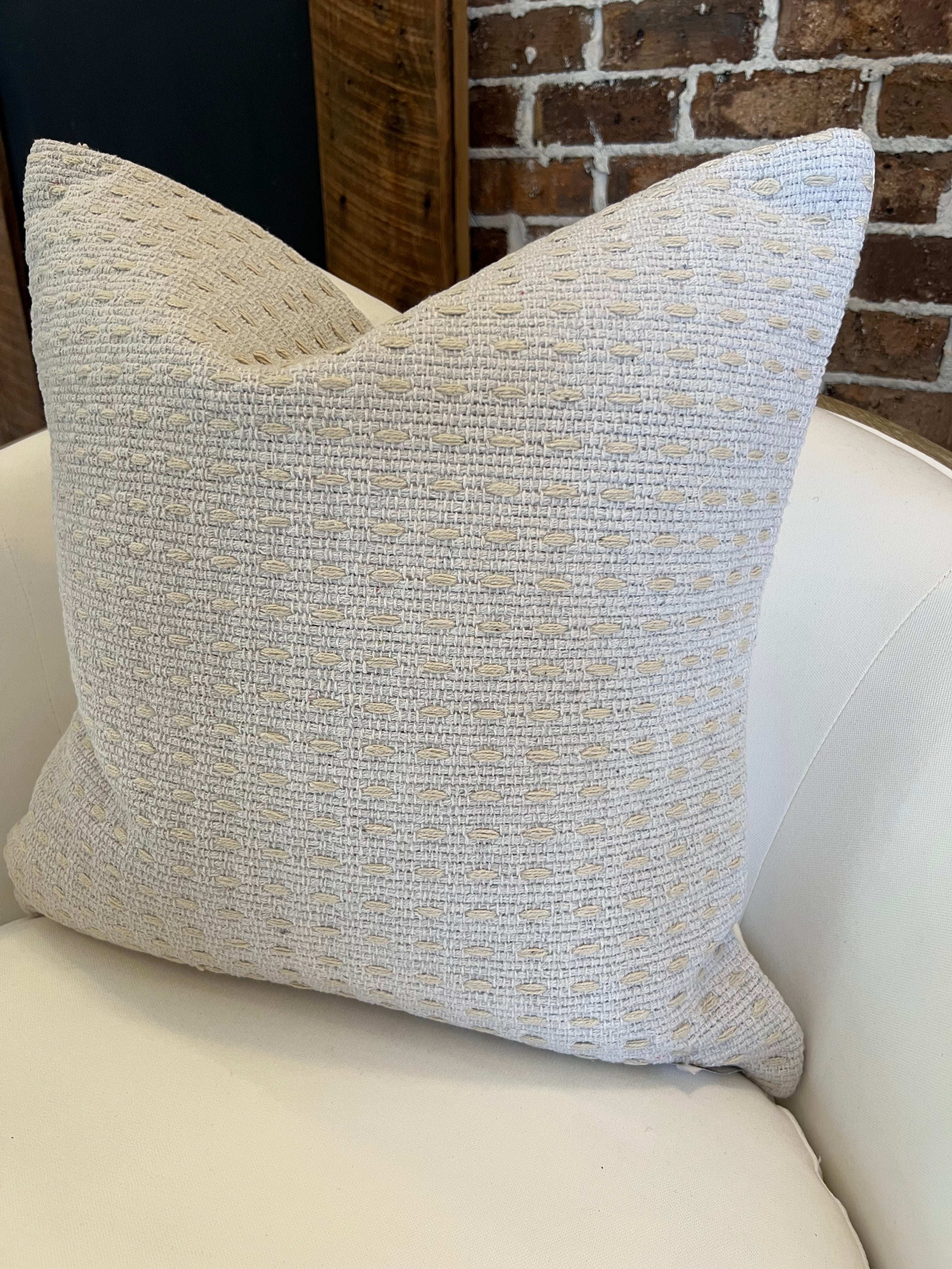 20x20 Light Grey & Natural Dash Woven Pillow w/ Solid Back