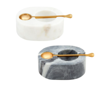 Black Marble Salt Cellar w/ Gold Spoon