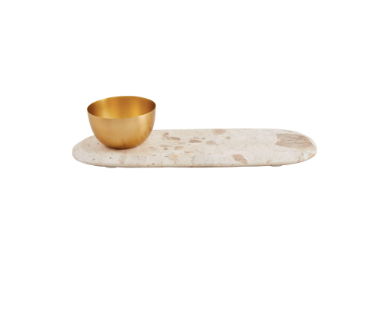 Tan Marble Tray w/ Gold Bowl Set