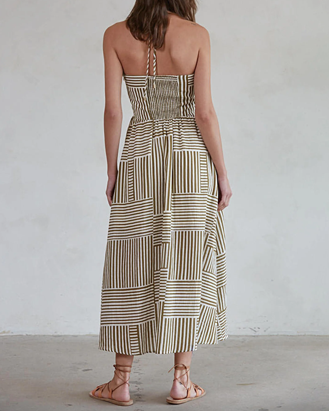 Stripe Halter Dress-Olive-Final Sale