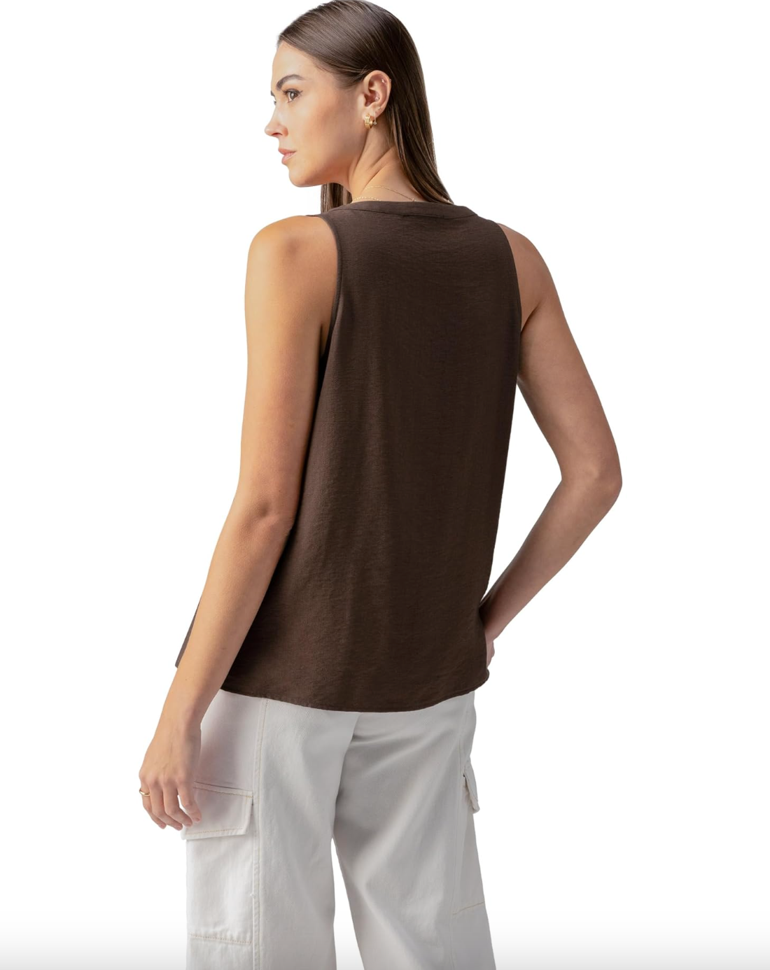 Pintuck Sleeveless Top-Brown-Final Sale