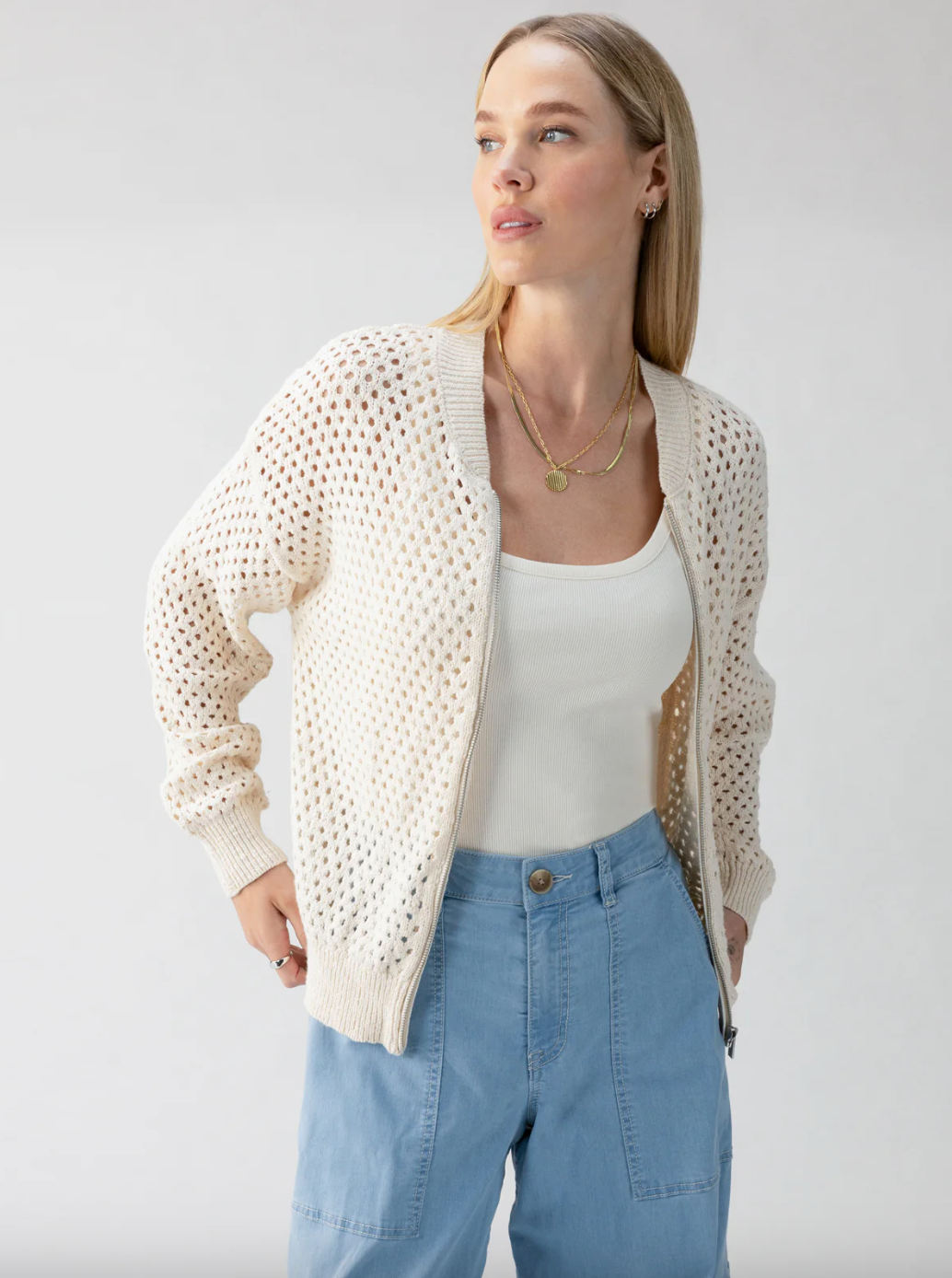 Stepping Out Bomber Sweater-Natural