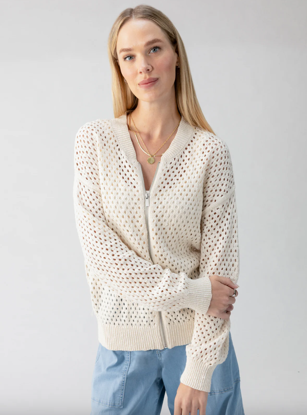 Stepping Out Bomber Sweater-Natural