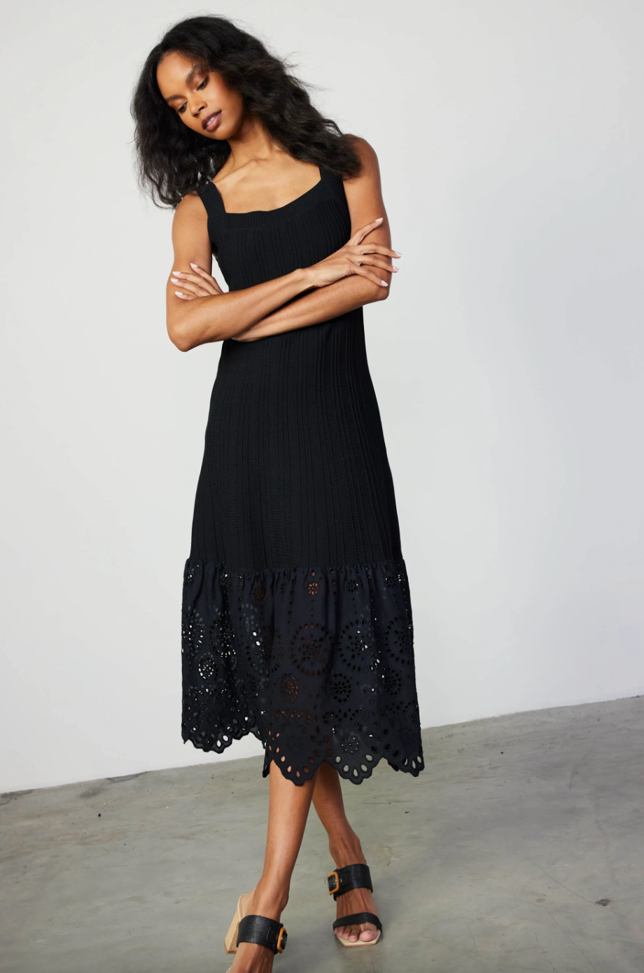 Contrast Knit Dress-Black