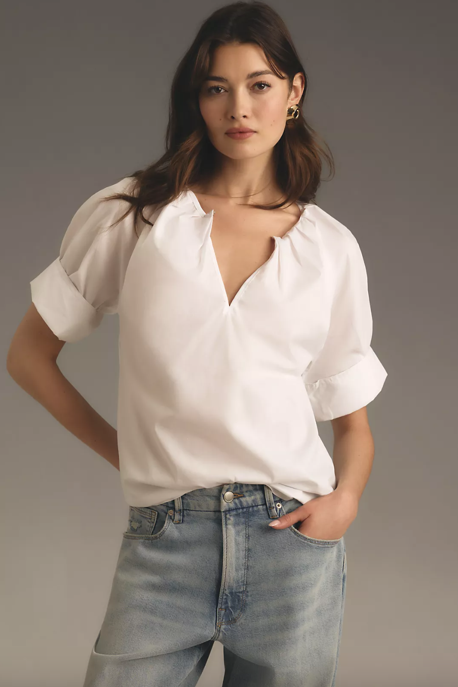 Claire Poplin Top-White