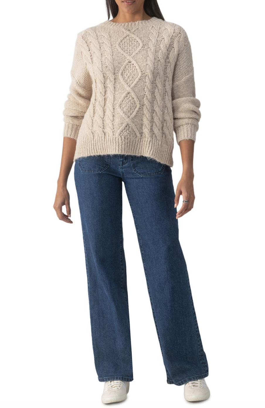 Cozy Cable Stitch Sweater-Almond