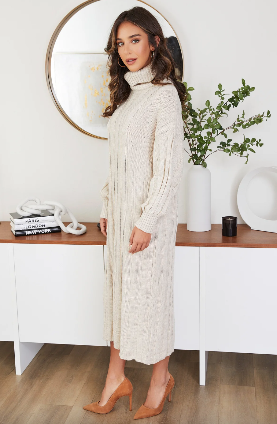 Chunky Turtleneck Dress-Oatmeal