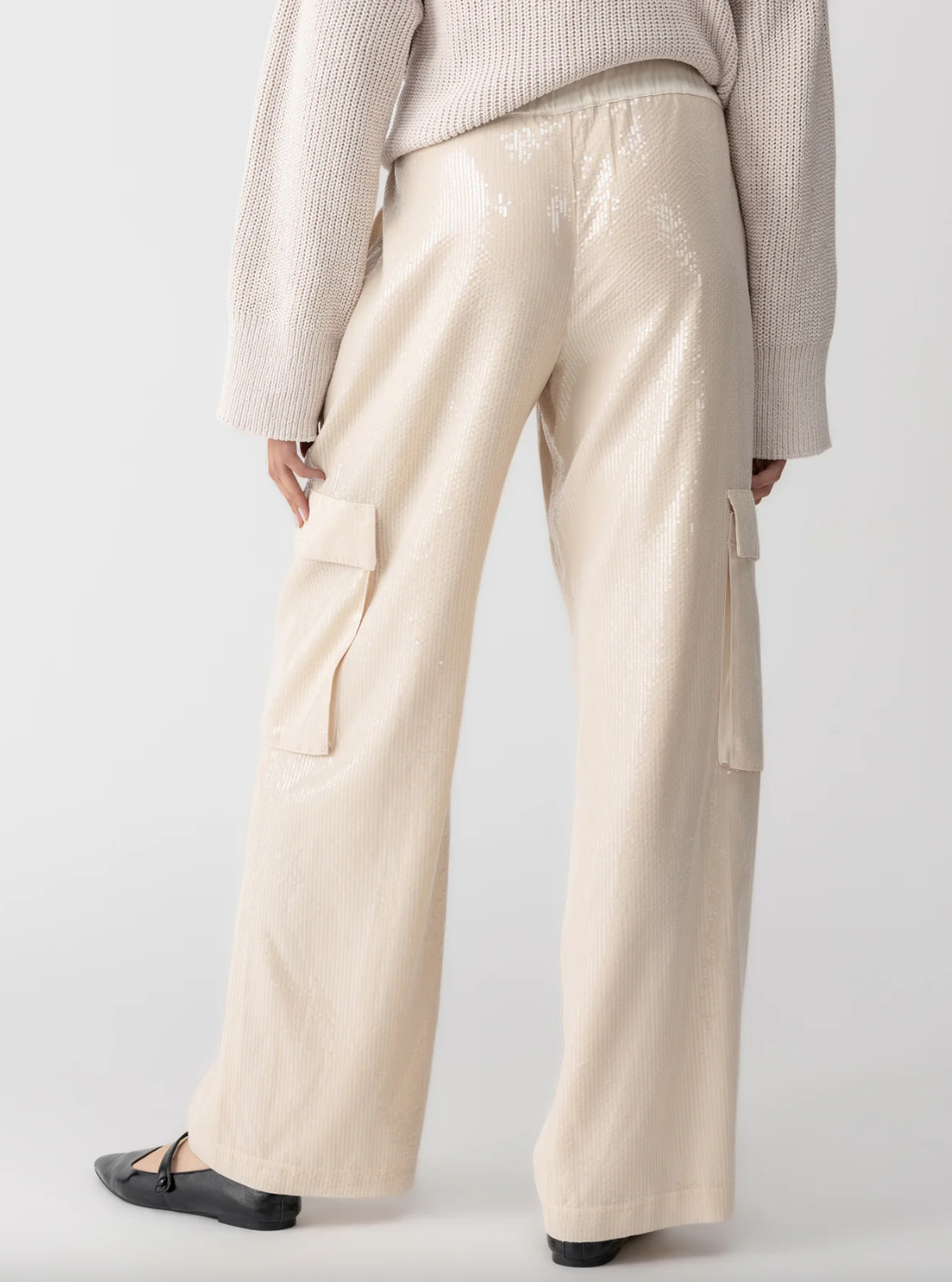 Pull On Sequin Cargo Pant-Almond