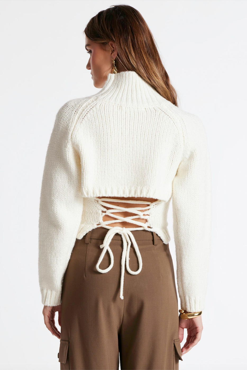 Nadia Lace Up Sweater-Pearl