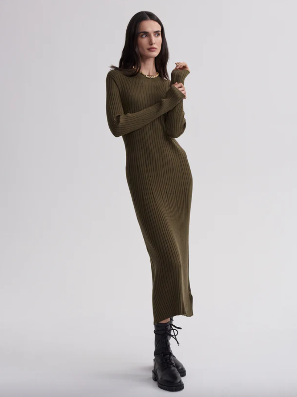 Axel Rib Dress-Olive Night