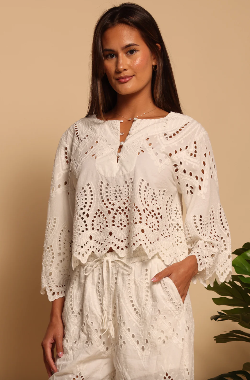 Chloe Eyelet Top-Ivory