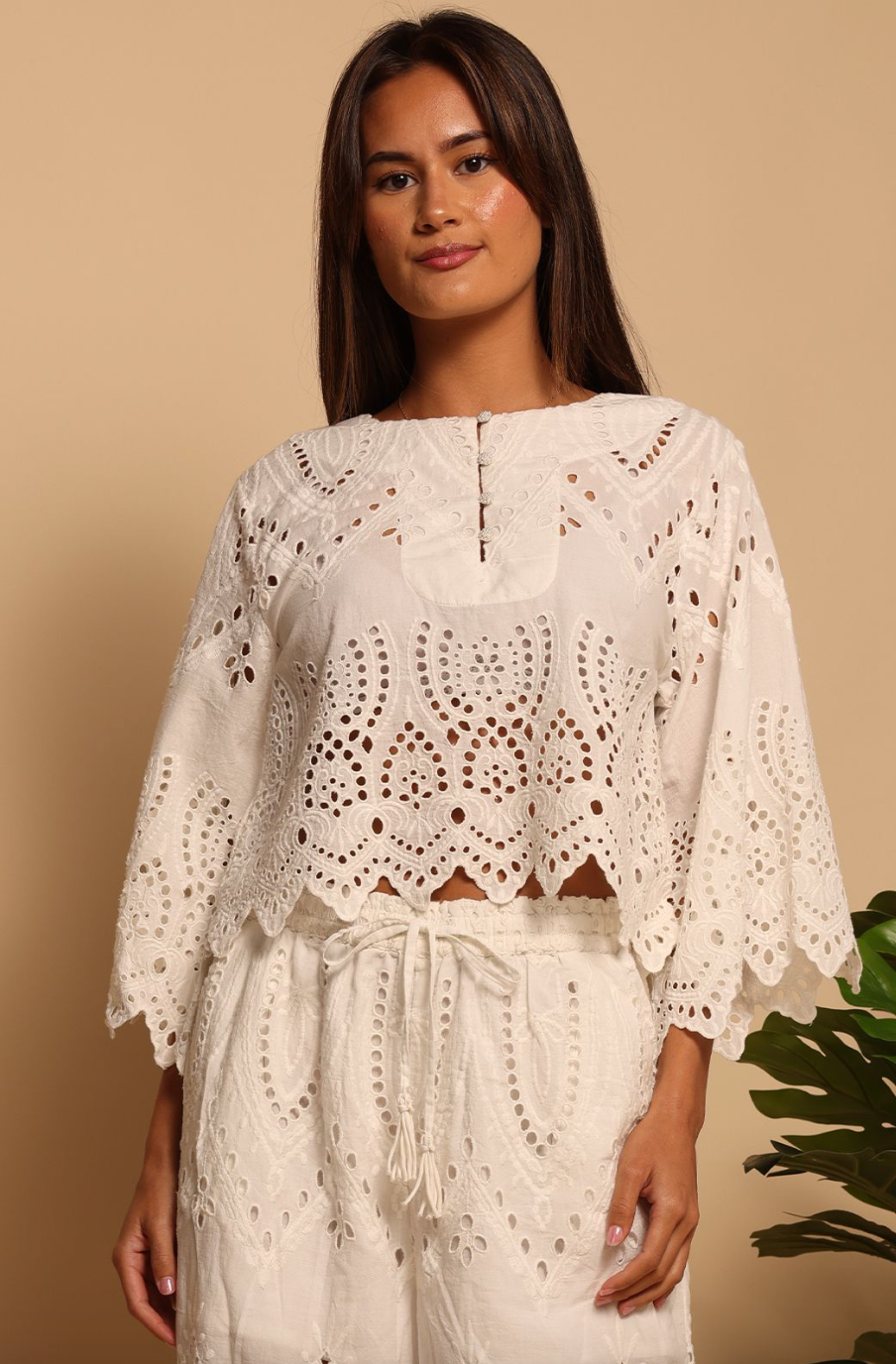 Chloe Eyelet Top-Ivory