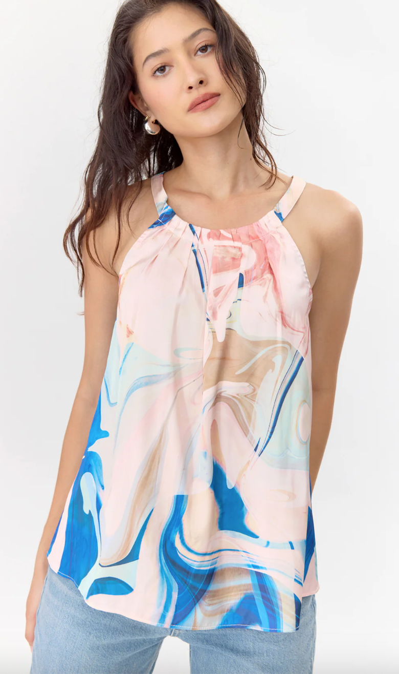 Clarabelle Halter Top-Blush/Blue