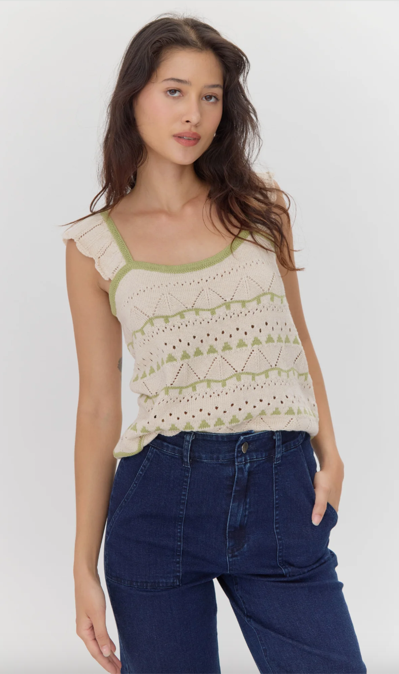 Daisy Sweater Top-Sage/Cream