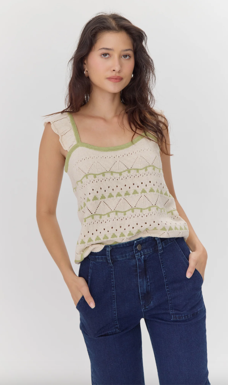 Daisy Sweater Top-Sage/Cream