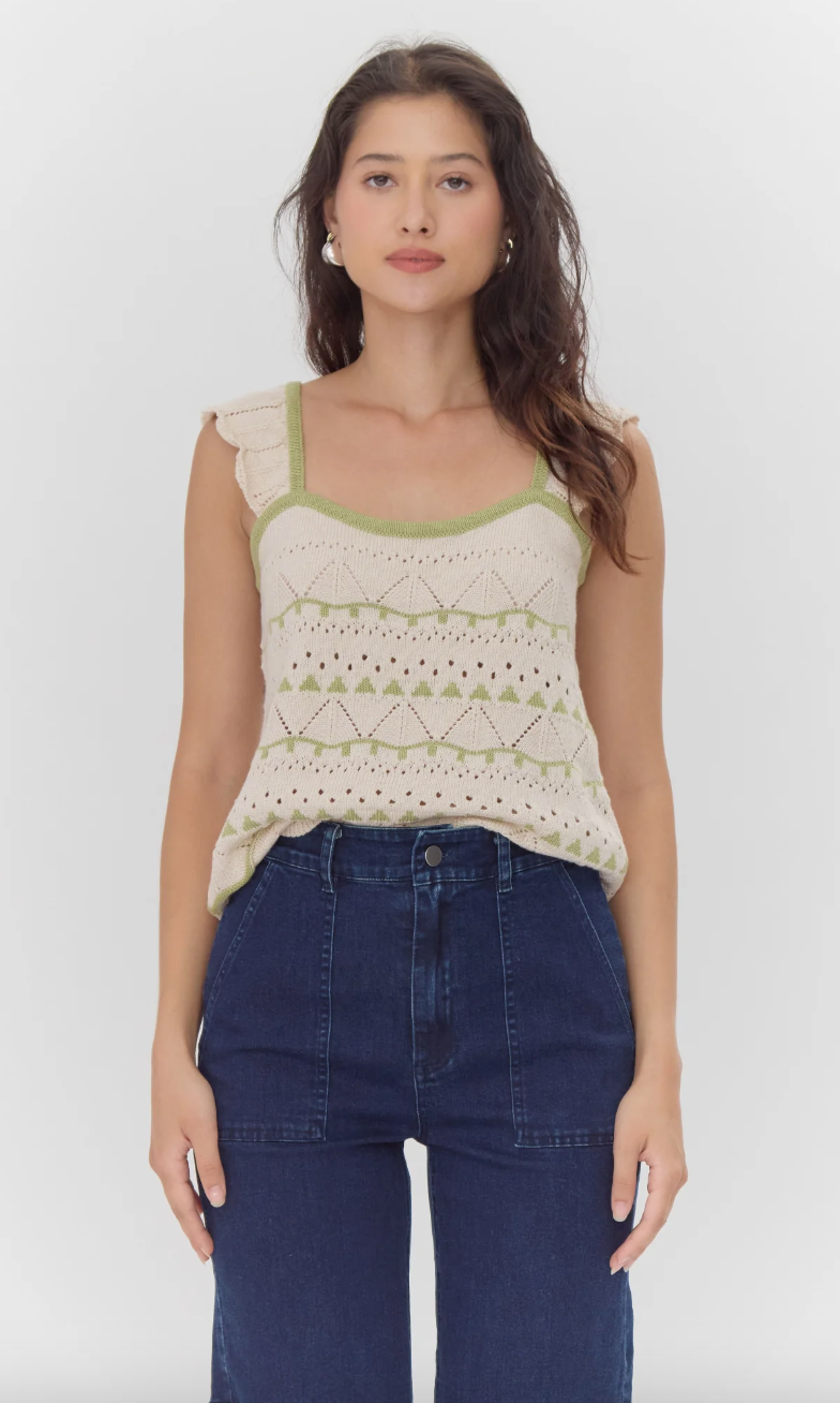 Daisy Sweater Top-Sage/Cream