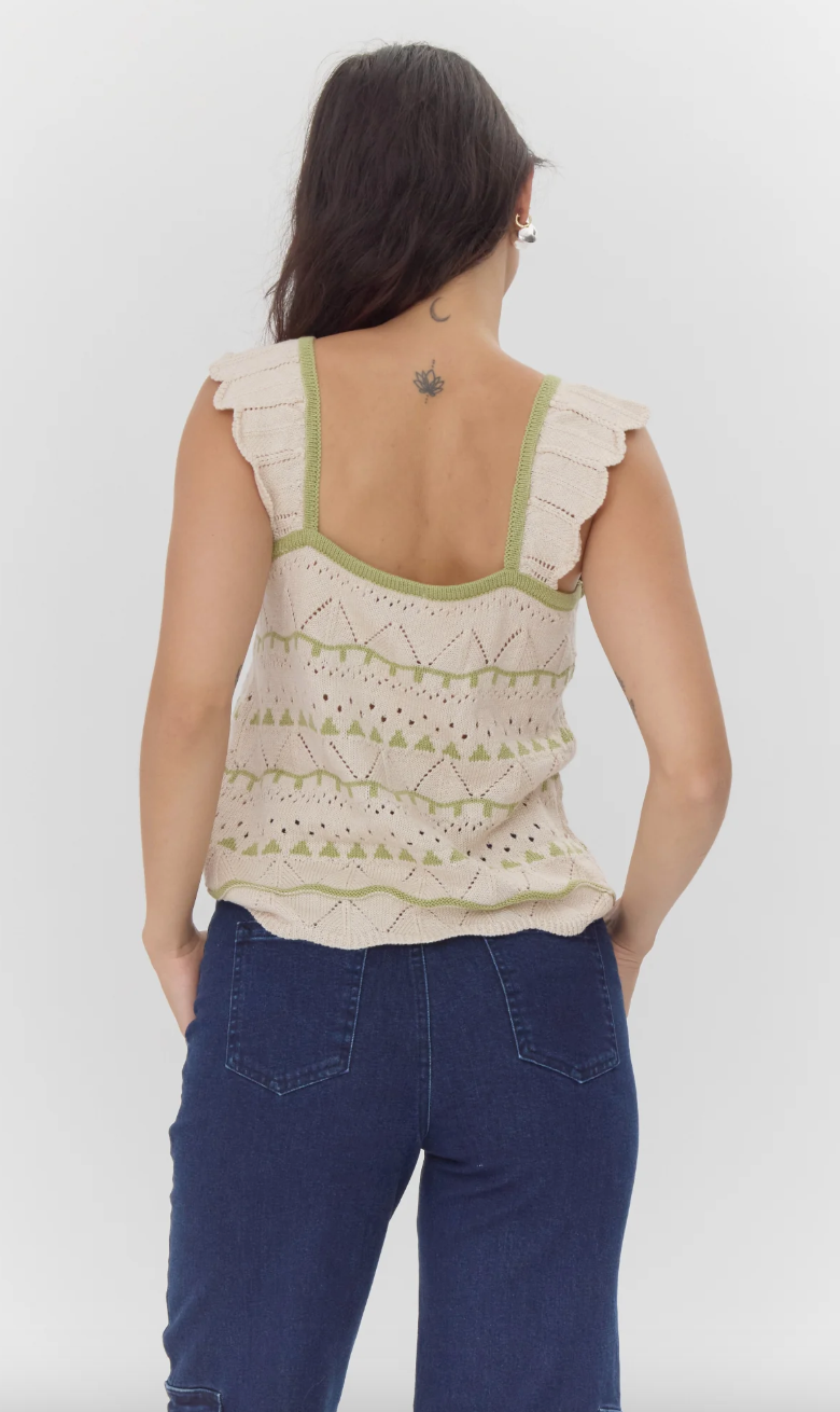 Daisy Sweater Top-Sage/Cream