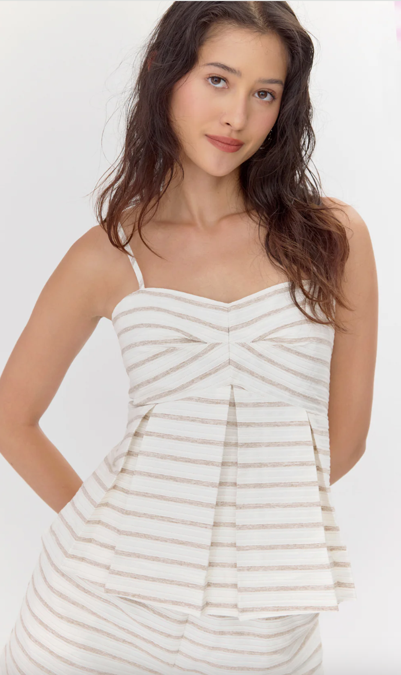 Stripe Pleated Top-Cream