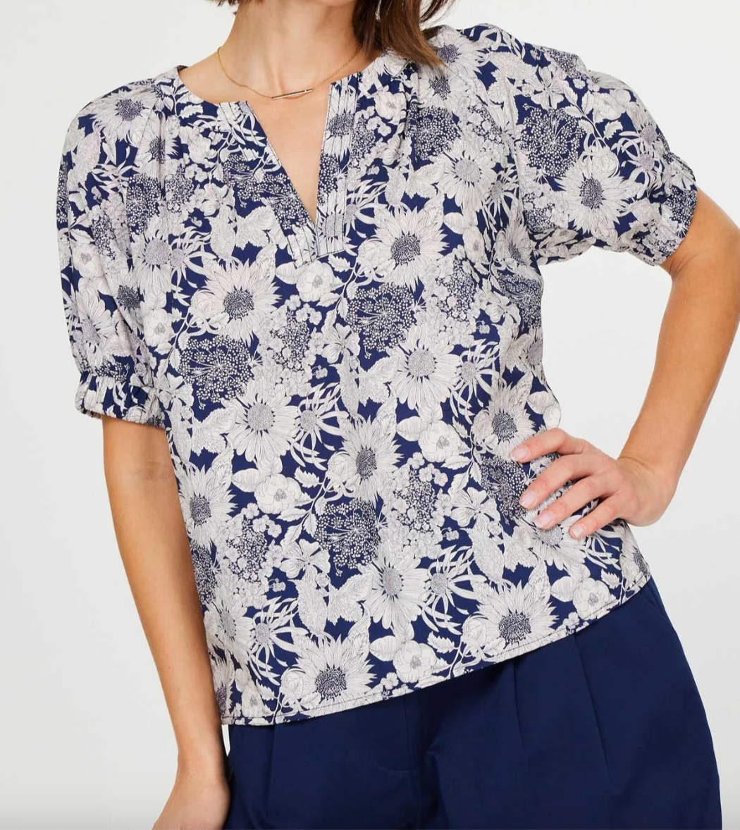 Blossom Floral Top-Navy