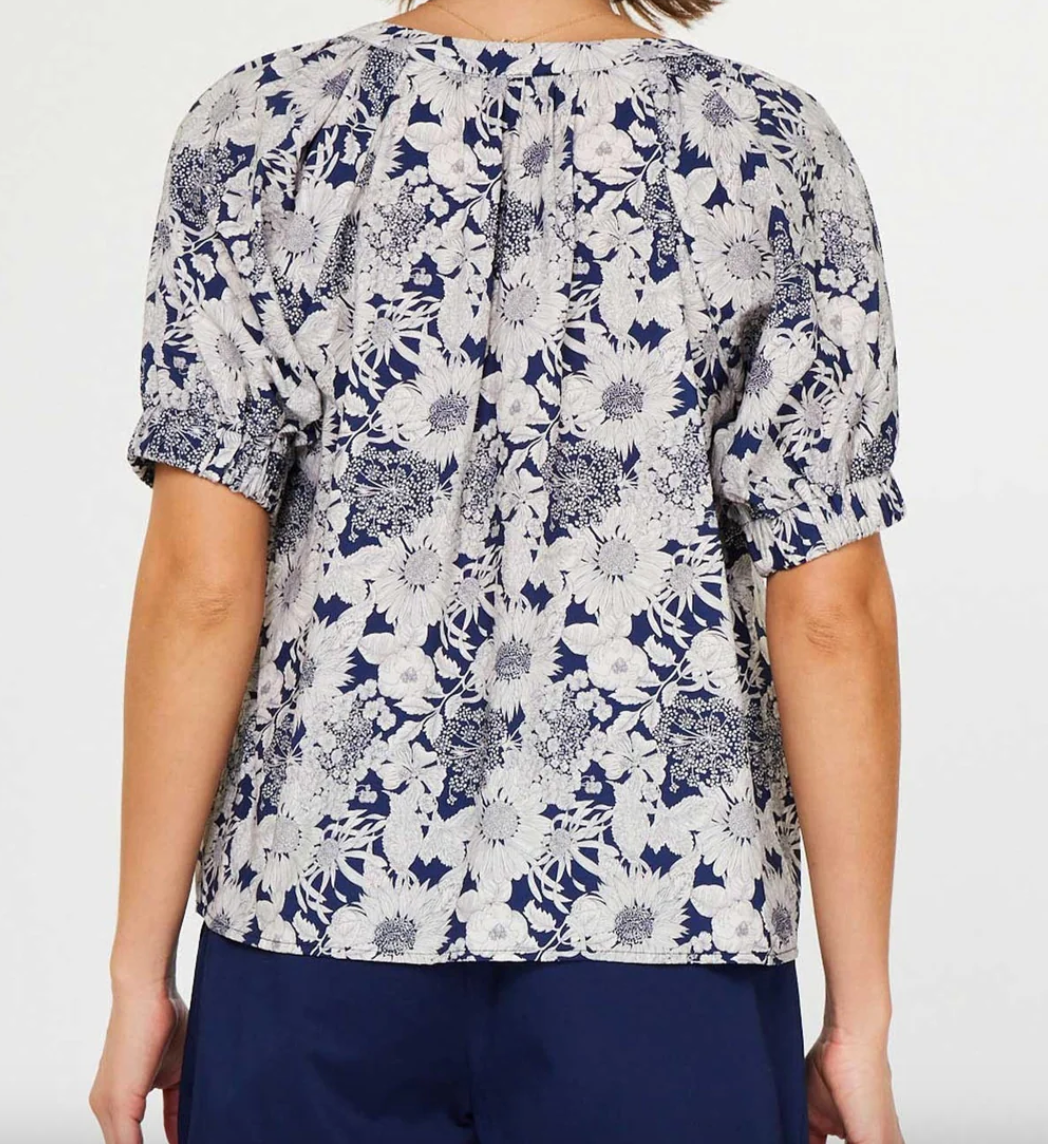 Blossom Floral Top-Navy