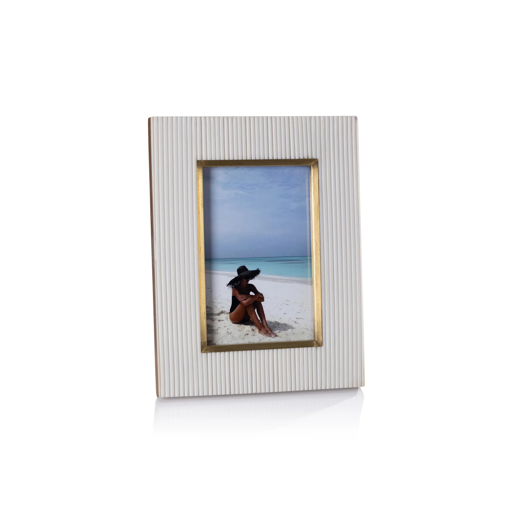 Ribbed White Frame w/ Brass Border-4x6