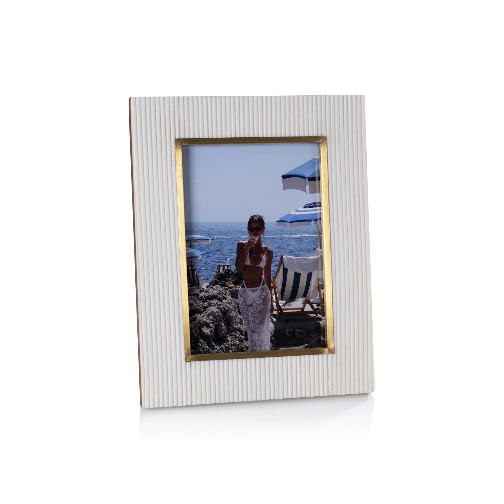 Ribbed White Frame w/ Brass Border-5x7