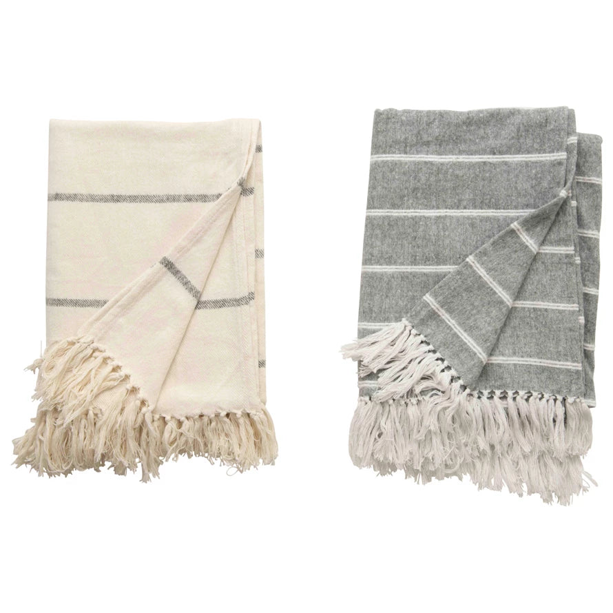 Striped Cotton Throw with Fringe