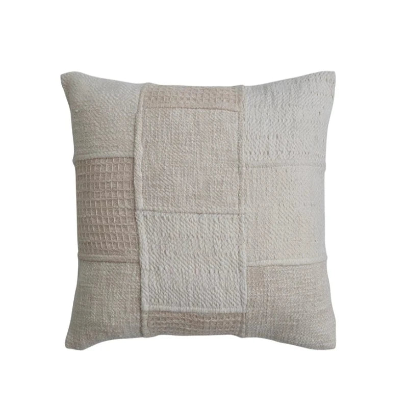 18" Cream Cotton Patchwork Pillow