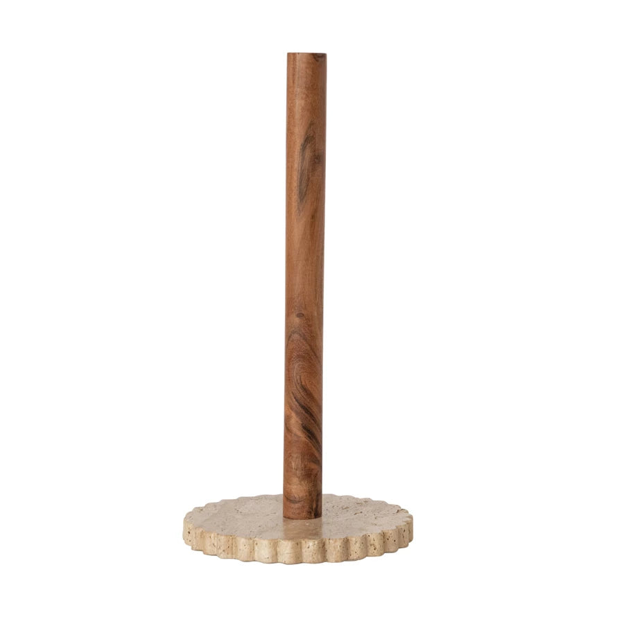 Wood Paper Towel Holder w/ Travertine Base