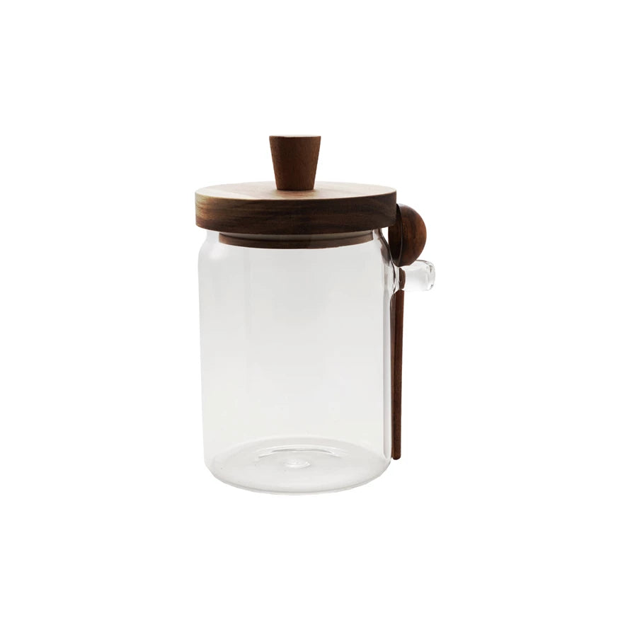 Glass Canister w/ Wood Lid & Spoon (Set of 2)