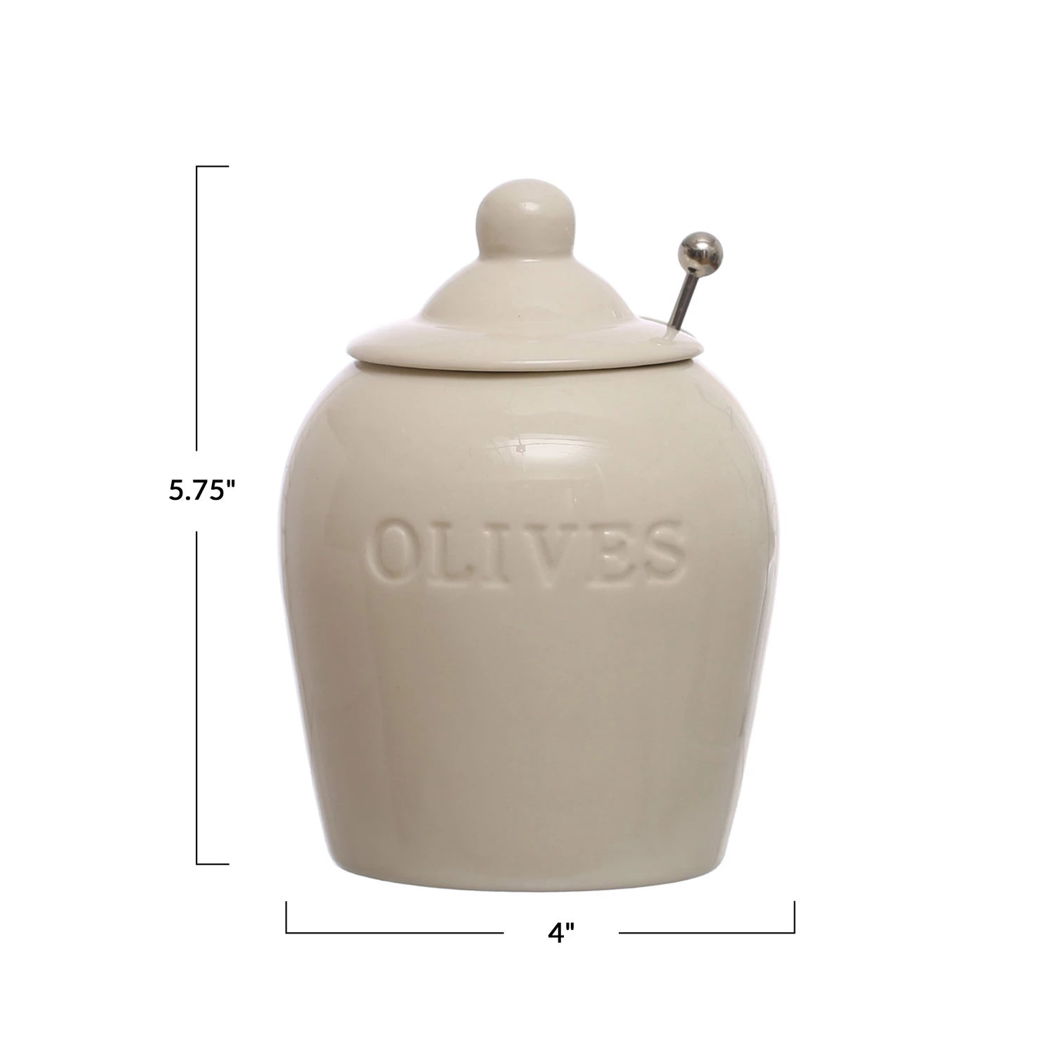 White Stoneware Olive Jar w/ Spoon