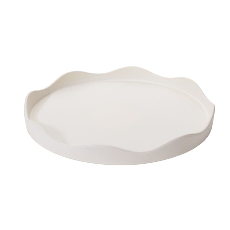 20x2 Off-White Ceramic Scalloped Tray