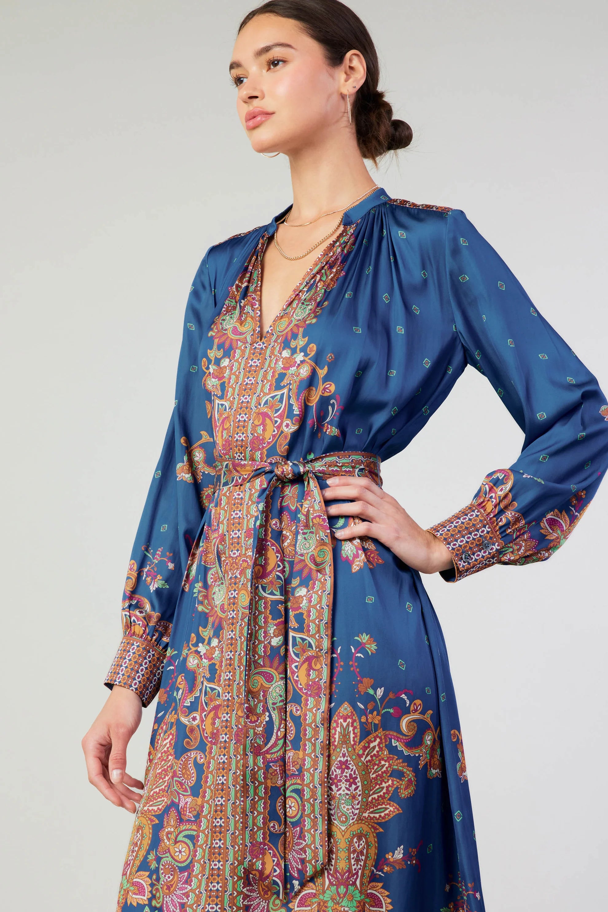 Paisley Print Dress-Blue