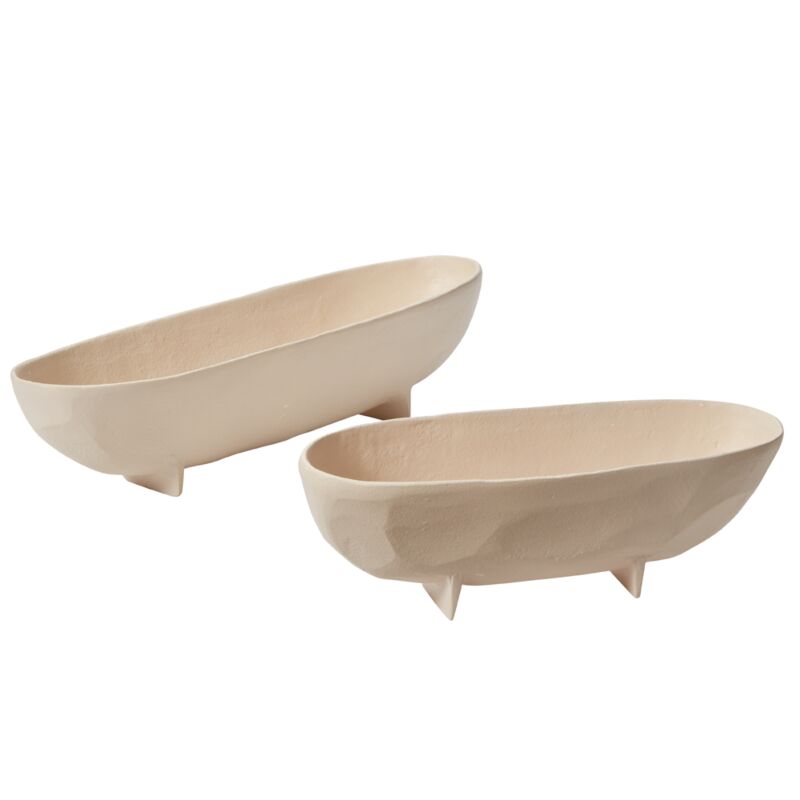 Cream Linear Footed Bowl (2 Sizes)