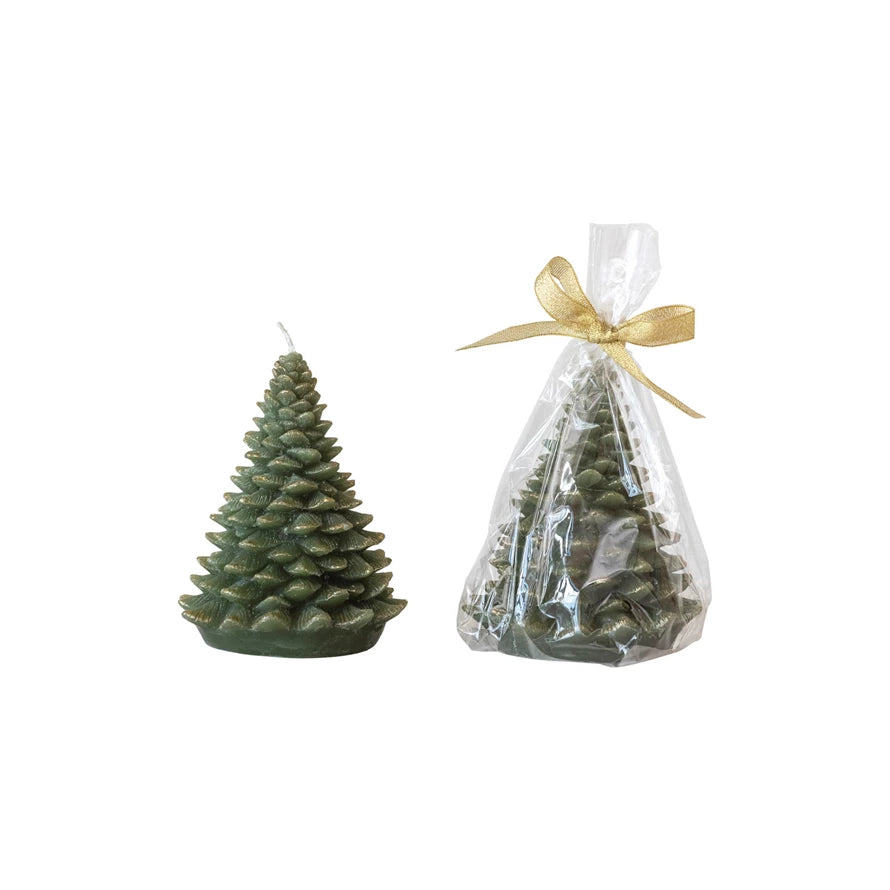 Evergreen Tree Candle w Gold Tips (2 Sizes)