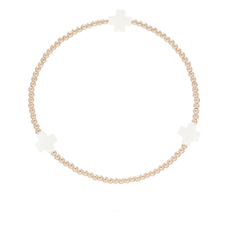 Cross Gold 2MM Bead Bracelet-Off White