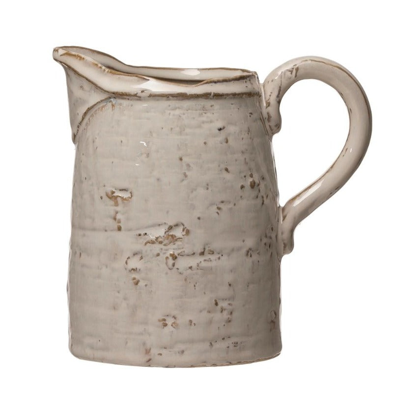 28oz White Distressed Stoneware Pitcher