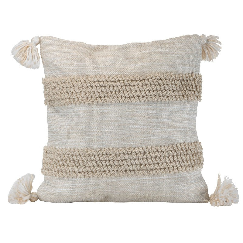 Indoor/ Outdoor Taupe Tassel Pillow