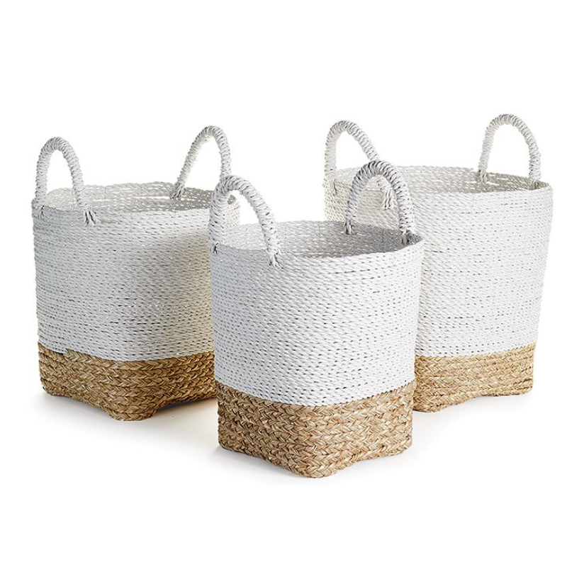 Market Basket With Handles- White/Natural